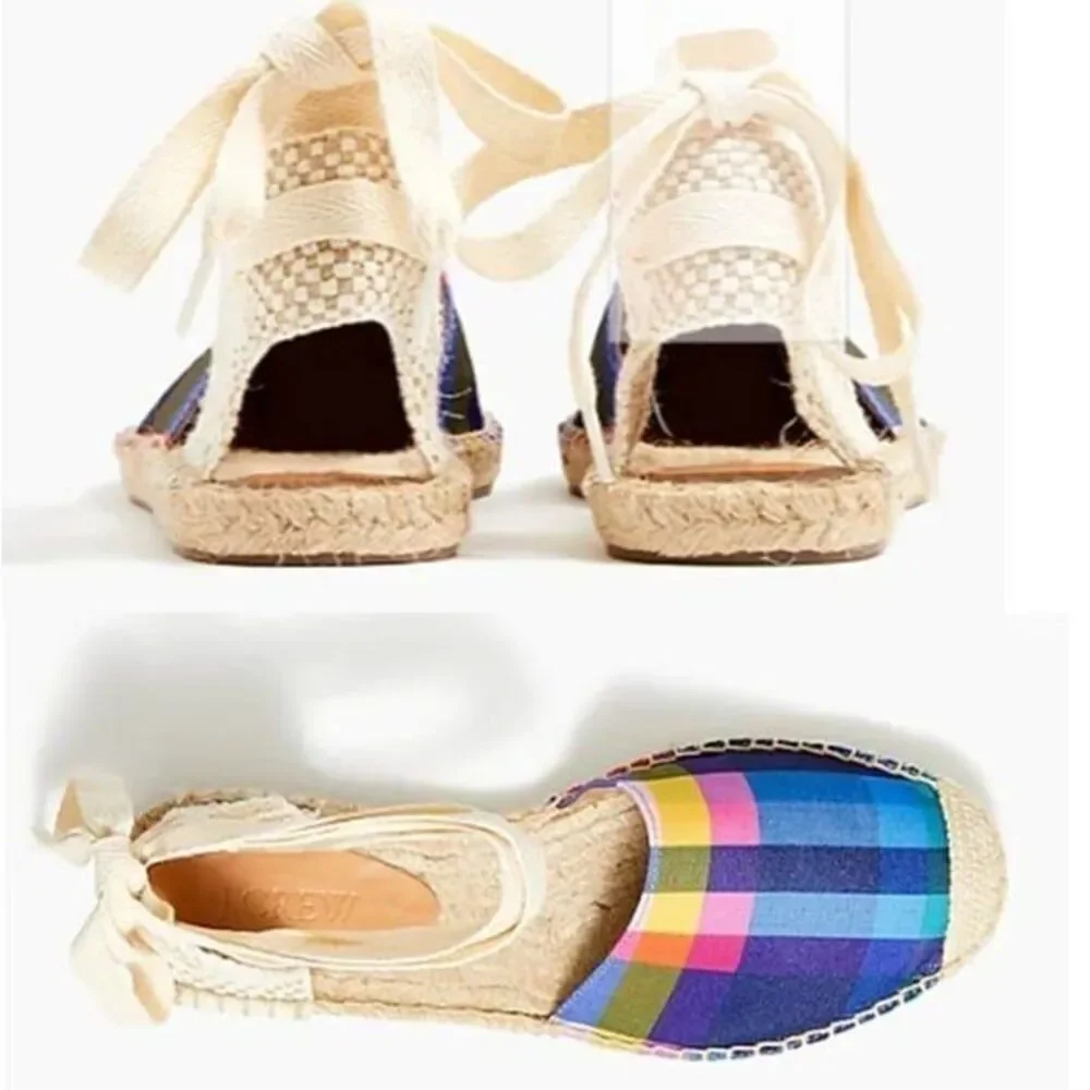 J CREW Printed Canvas Ankle-Wrap Espadrille Sandals Size 7 $79